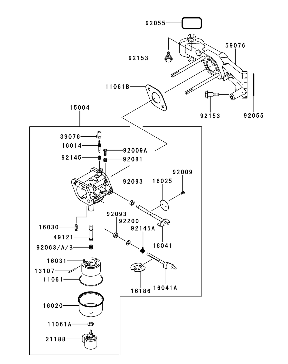 Kawasaki Fr600v-As06 Carburetor Diagram and Parts List for XT2-LX42KW (Carb-13WGA1CS210)(2015) Cub Cadet Lawn Tractor